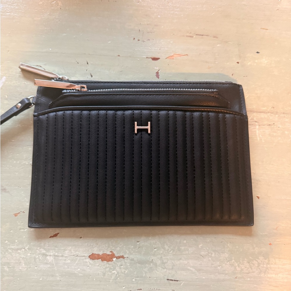 Halston Heritage Black Quilted Pouch with Silver Detail
